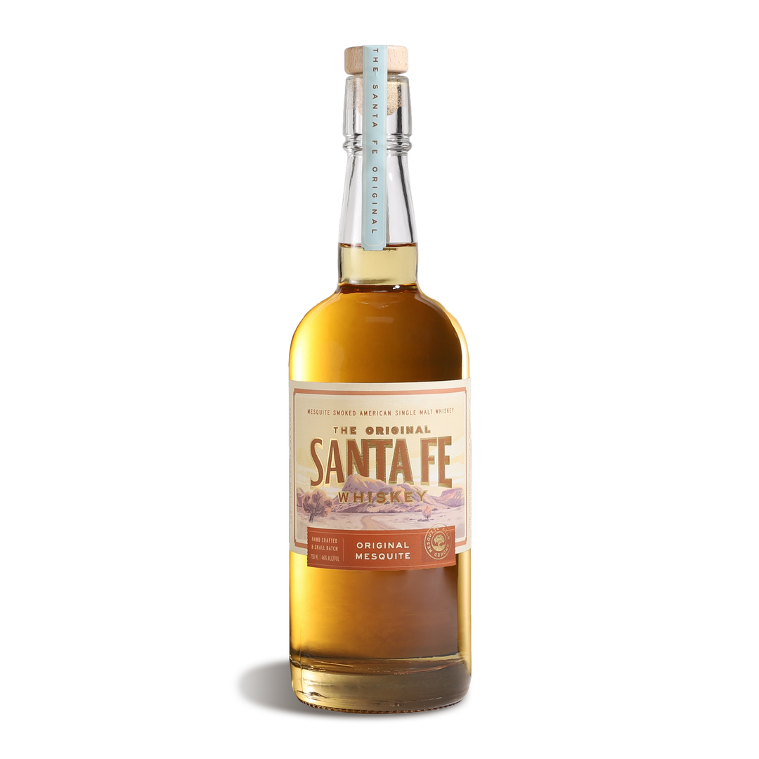 Bottle of Santa Fe Whiskey on a white background