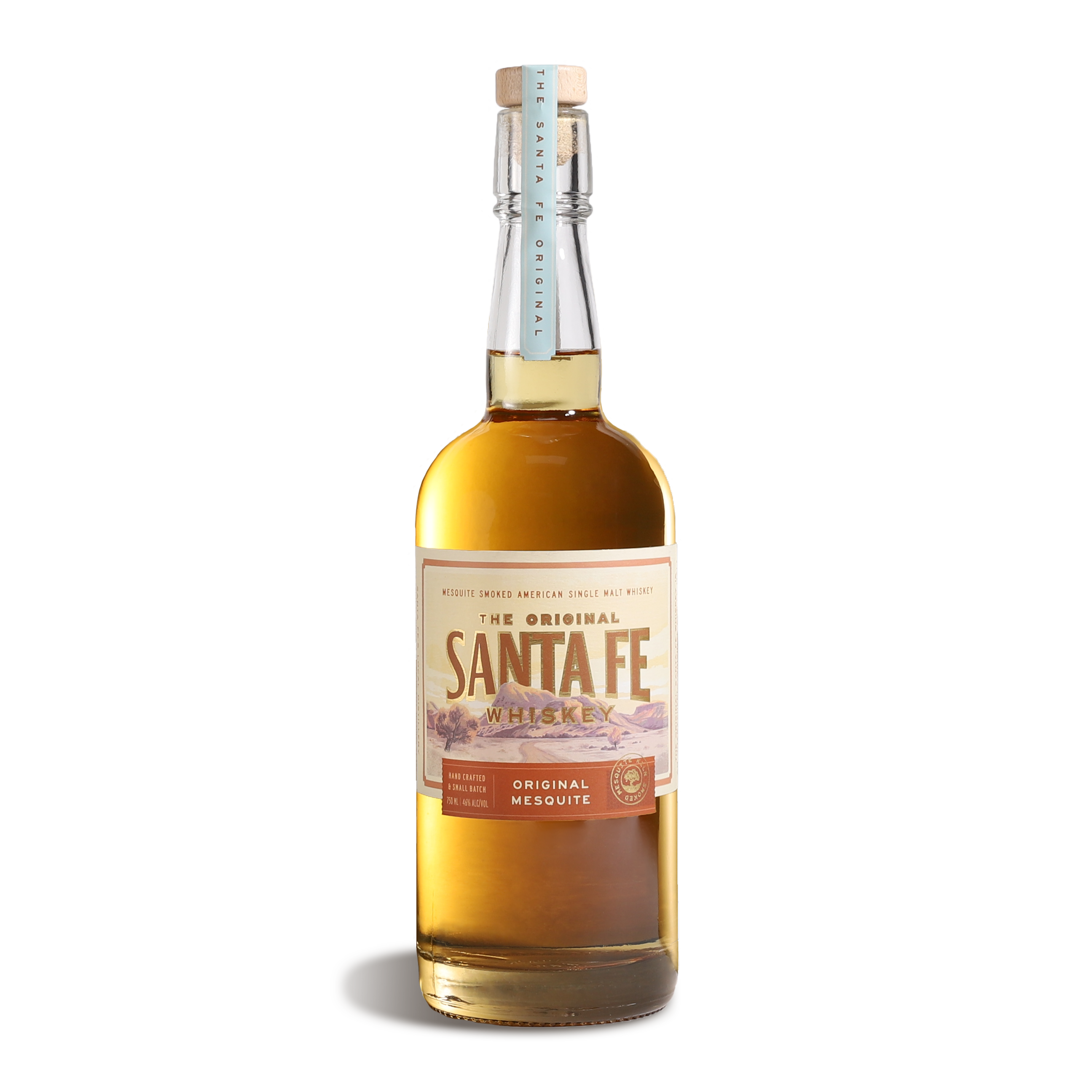 Bottle of Santa Fe Whiskey on a white background